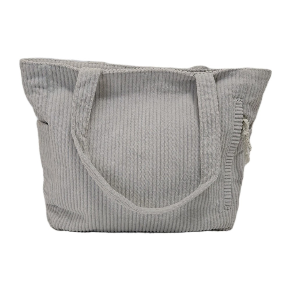 Corduroy Tote Medium Off White Zip Lined‎ Soft Casual Boho Beach Nautical